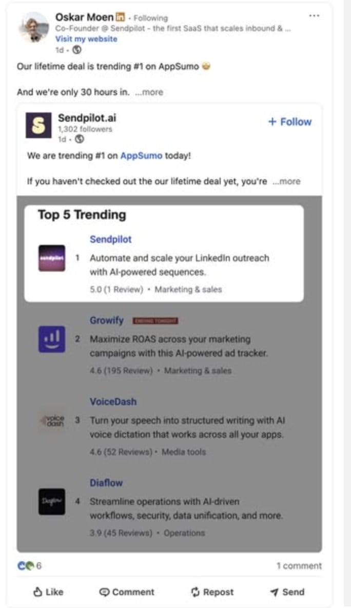 SendPilot LinkedIn post turned into a Meta ad